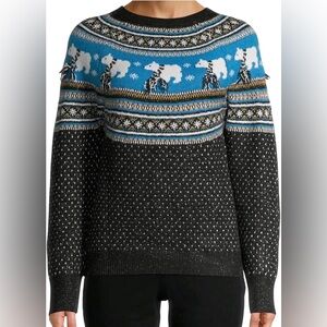 Christmas Polar Bear Fairisle Black Pullover Sweater - XL